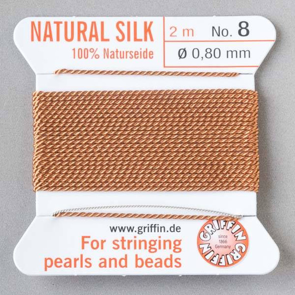 Griffin 100% Natural Silk Bead Cord - #8 (.80mm) Cornelian Brown