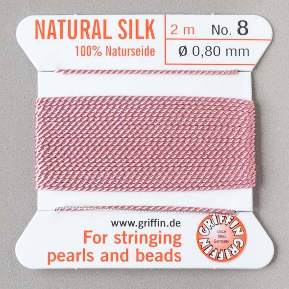 Griffin 100% Natural Silk Bead Cord - #8 (.80mm) Dark Pink