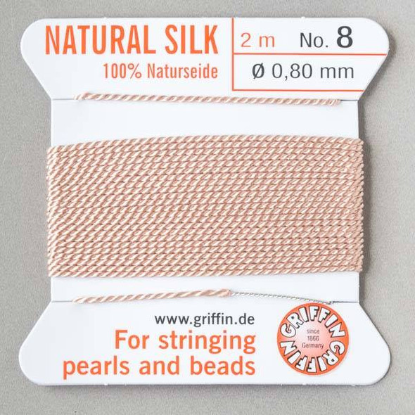 Griffin 100% Natural Silk Bead Cord - #8 (.80mm) Light Pink