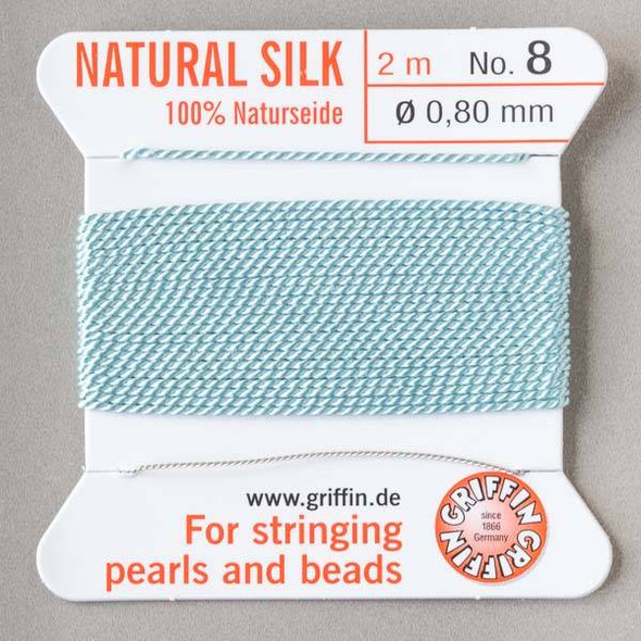 Griffin 100% Natural Silk Bead Cord - #8 (.80mm) Turquoise Blue