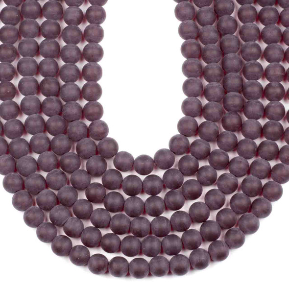 Matte Glass, Sea Glass Style 10mm Red Round Beads - 16 inch strand