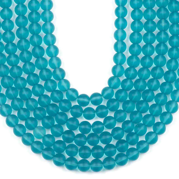 Matte Glass, Sea Glass Style 10mm Light Aqua Blue Round Beads - 16 inch strand