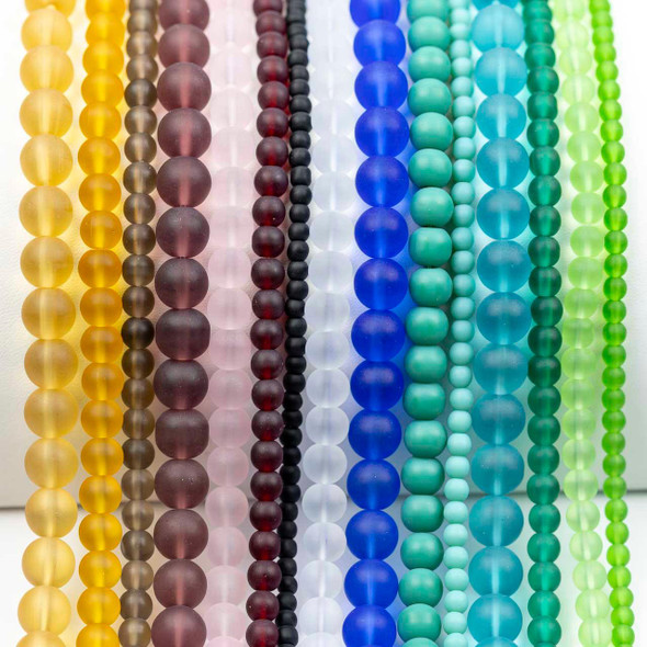 Cherry Tree Beads Matte Glass, Sea Glass Style Round Beads - 15 inch strand 