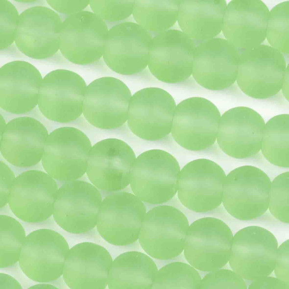 Matte Glass, Sea Glass Style 8mm Peridot Green Round Beads - 16 inch strand