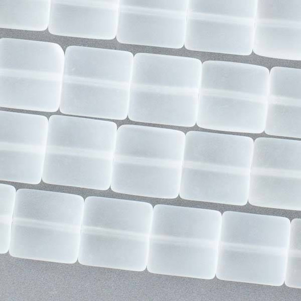 Matte Glass, Sea Glass Style 12mm Clear White Square Beads - 16 inch strand