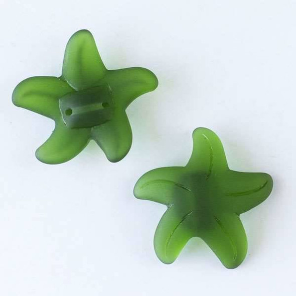 Matte Glass, Sea Glass Style 30mm Emerald Green Starfish Back Drilled Pendant - 2 pendants per bag