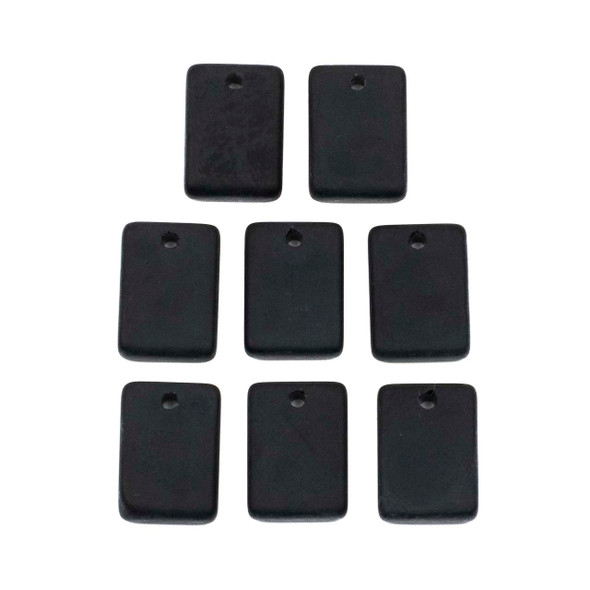 Matte Glass, Sea Glass Style 13x18mm Black Rectangle Pendants - 8 pendants per bag