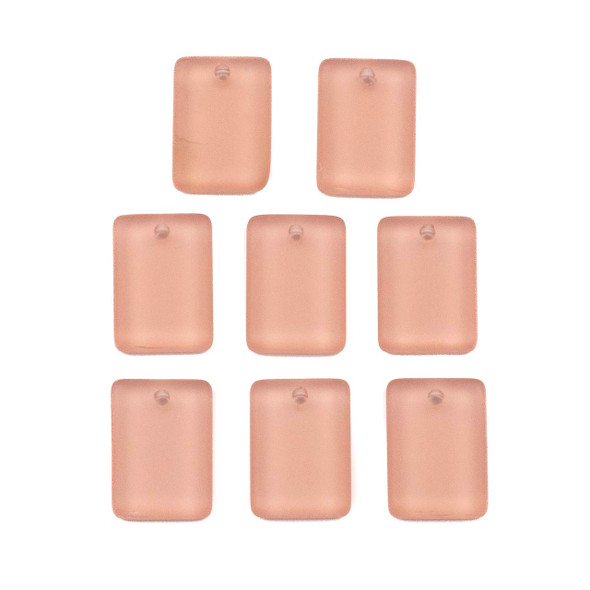 Matte Glass, Sea Glass Style 13x18mm Coral Pink Rectangle Pendants - 8 pendants per bag
