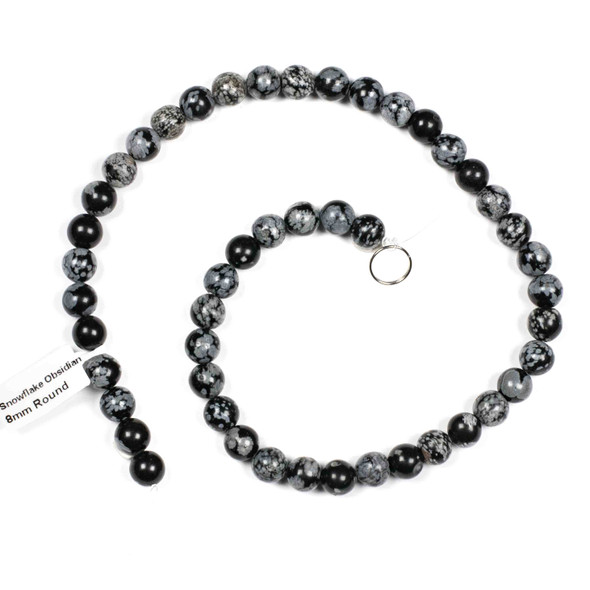 Snowflake Obsidian Grade A 8mm Round Beads - 15 inch strand
