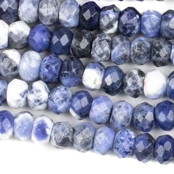 Cherry Tree Beads sodalite faceted 5x8mm rondelle beads showcasing blue and white variations, approx. 8 inch strand, Set B.