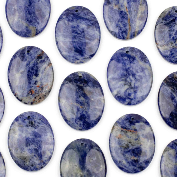 Sodalite 35x45mm Top Front to Back Drilled Oval Pendant with a Flat Back - 1 per bag