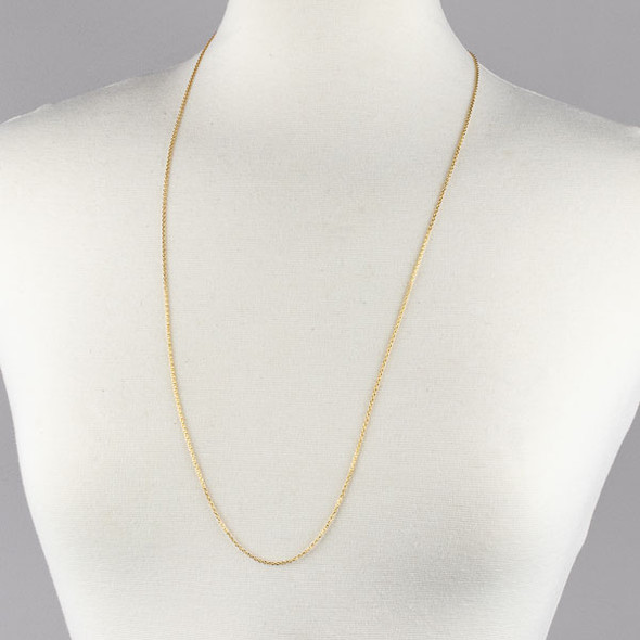 Gold Stainless Steel 1mm Small Flat Cable Chain Necklace - 32 inch, SS01g-32