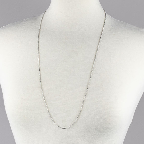 Silver Stainless Steel 1mm Small Flat Cable Chain Necklace - 32 inch, SS01s-32