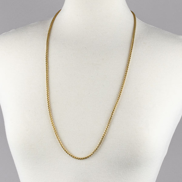 Gold Stainless Steel 3mm Spiga/Wheat Chain Necklace - 32 inch, SS02g-32
