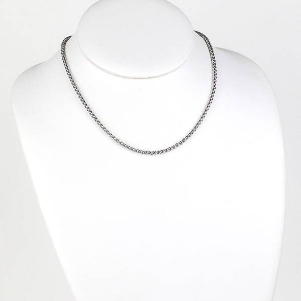 Silver Stainless Steel 3mm Spiga/Wheat Chain Necklace - 16 inch, SS02s-16