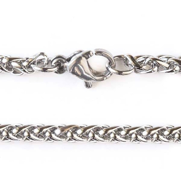 Silver Stainless Steel 3mm Spiga/Wheat Chain Necklace - 18 inch, SS02s-18