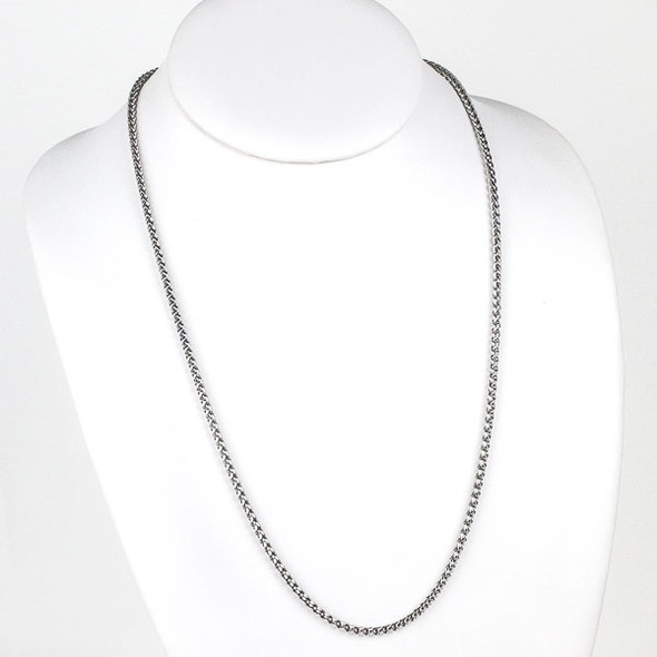 Silver Stainless Steel 3mm Spiga/Wheat Chain Necklace - 24 inch, SS02s-24