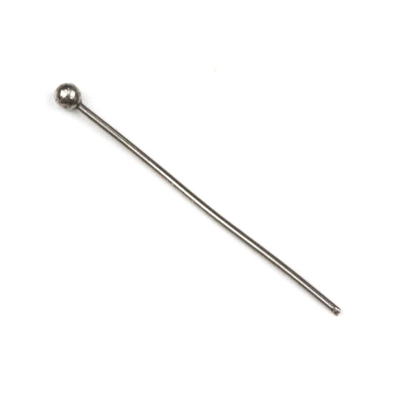 Natural Stainless Steel 1 inch, 22 gauge Headpins/Ballpins with 2mm Ball - 100 per bag
