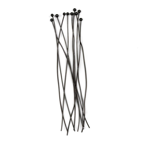 Group of 10 black plated stainless steel 3 inch, 22 gauge headpins with 2mm ball ends, versatile findings offered by Cherry Tree Beads.