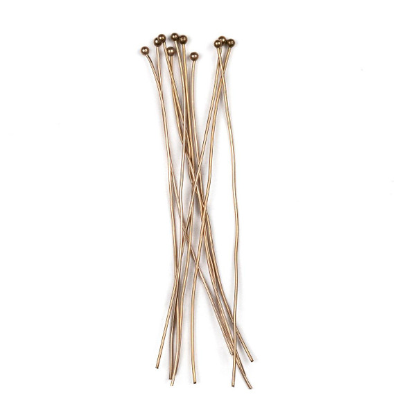 Set of 10 rose gold plated stainless steel 3 inch, 22 gauge headpins with 2mm ball ends, essential components from Cherry Tree Beads.