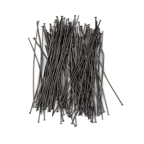 Bundle of black plated stainless steel 2 inch, 22 gauge headpins, 100 per bag, premium quality from Cherry Tree Beads.