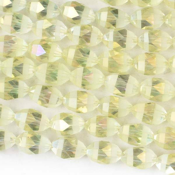 Crystal Orbits Matte and Striped 8x12mm Pale Yellow AB Rice Beads - Approx. 15.5 inch strand