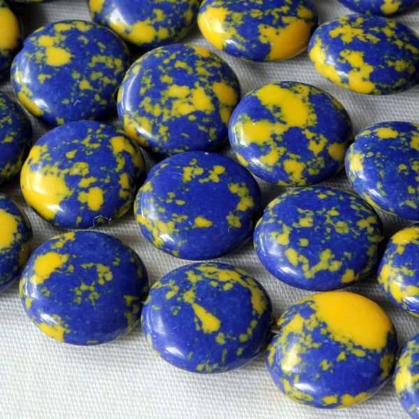 Synthetic Team Color 10mm Yale Blue and Yellow Coin Beads - approx. 8 inch strand