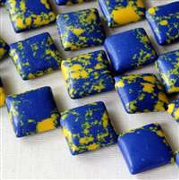 Synthetic Team Color 10mm Blue and Yellow Diagonal Drilled Square Beads - approx. 8 inch strand