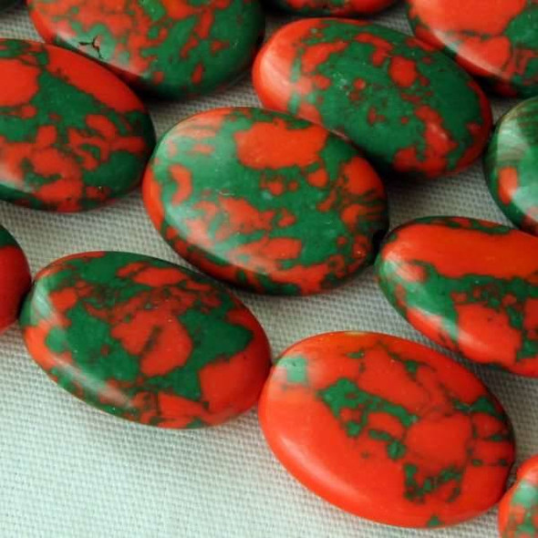 Synthetic Team Color 10x14mm Orange and Green Oval Beads - approx. 8 inch strand