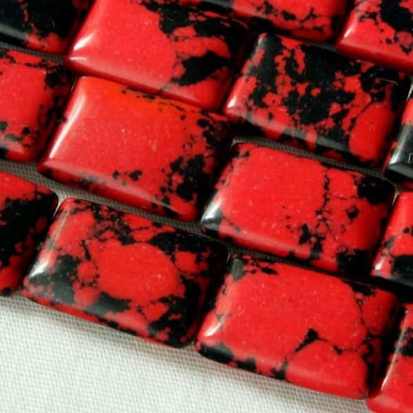 Synthetic Team Color 10x14mm Red and Black Rectangle Beads - approx. 8 inch strand