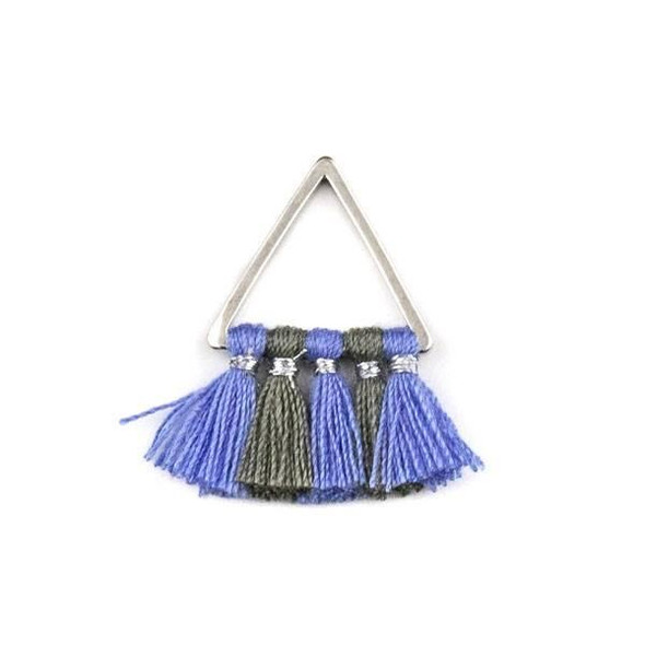 Cherry Tree Beads Silver Plated Brass 15mm Triangle Components with Periwinkle and Gray 10mm Nylon Tassels - 2 per bag, tascom-CX-21 