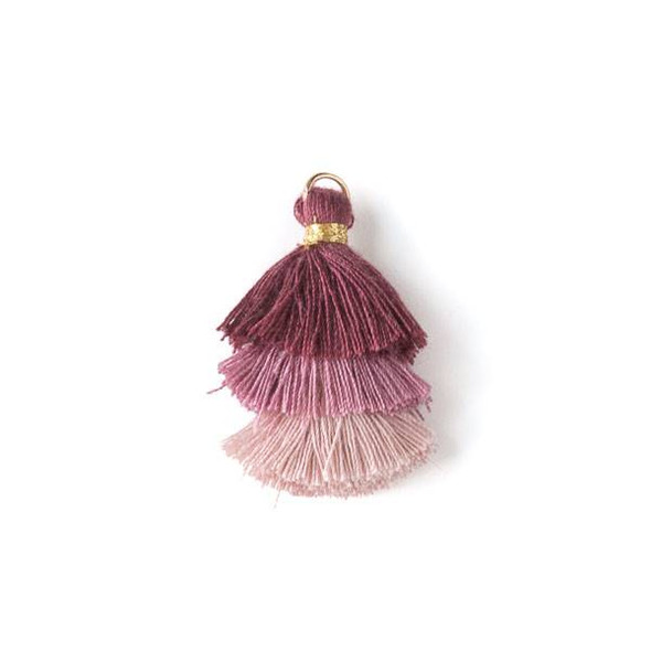 Mauve Pink Ombre 3 Layered 1.5" Nylon Tassels with a 6mm Gold Jump Ring - 2 per bag, tass7-06