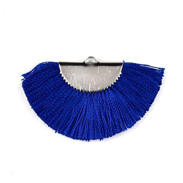 Cherry Tree Beads Cobalt Blue 26x45mm Fan Tassel Silver Plated Brass Components - 1 piece, tascom-CX-15 