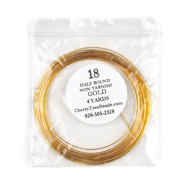 18 Gauge Coated Non-Tarnish Gold Plated Copper Half Round Wire in 4-Yard Coil