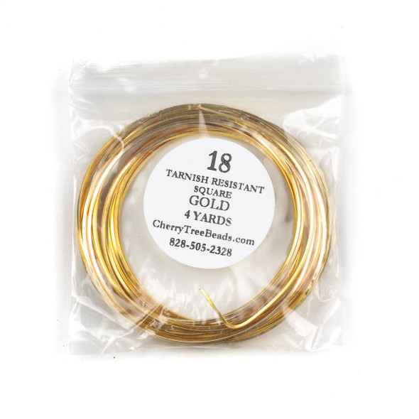 18 Gauge Coated Tarnish Resistant Gold Plated Copper Square Wire in 4-Yard Coil