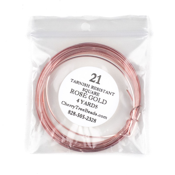 21 Gauge Coated Tarnish Resistant Rose Gold Plated Copper Square Wire in a 4 Yard Coil