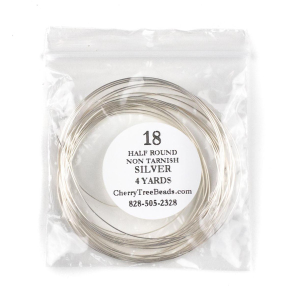 Cherry Tree Beads 18 Gauge Coated Non-Tarnish Fine Silver Plated Copper Half Round Wire in 4-Yard Coil