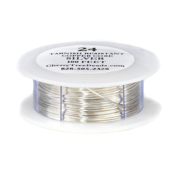 24 Gauge Coated Tarnish Resistant Fine Silver Plated Copper Wire on 100 Foot Spool