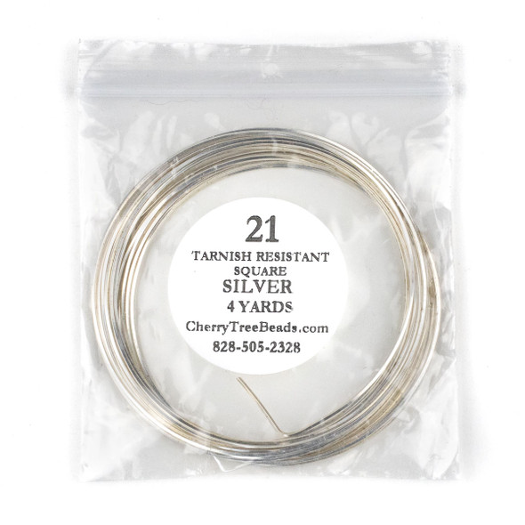 21 Gauge Coated Tarnish Resistant Fine Silver Plated Copper Square Wire in 4-Yard Coil