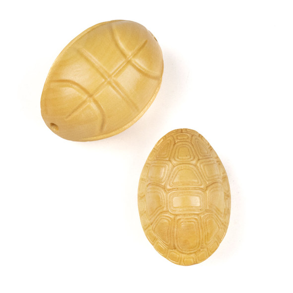 Carved Wood Focal Bead - 20x33mm Boxwood Turtle Shell, 1 per bag