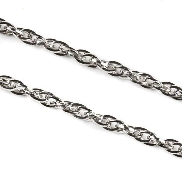 Natural silver stainless steel 3mm rope chain, 2 meters, perfect for jewelry making and craft projects, premium quality from Cherry Tree Beads.
