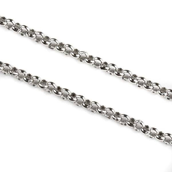 Natural Silver Stainless Steel 2mm Rolo Chain - 10 meter spool, SS04s-sp