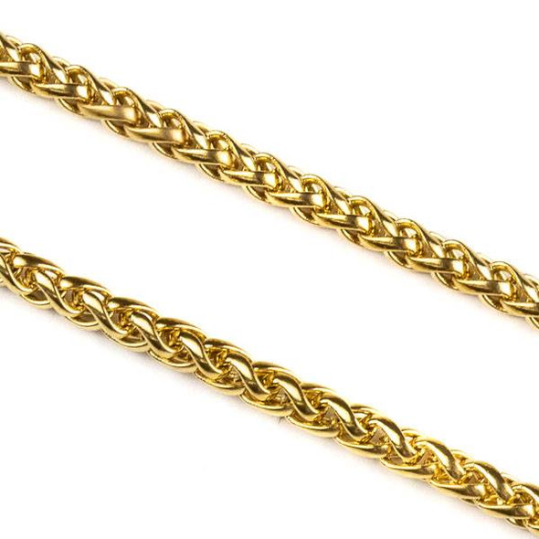 Gold Plated Stainless Steel 3mm Spiga/Wheat Chain - 10 meter spool, SS02g-sp