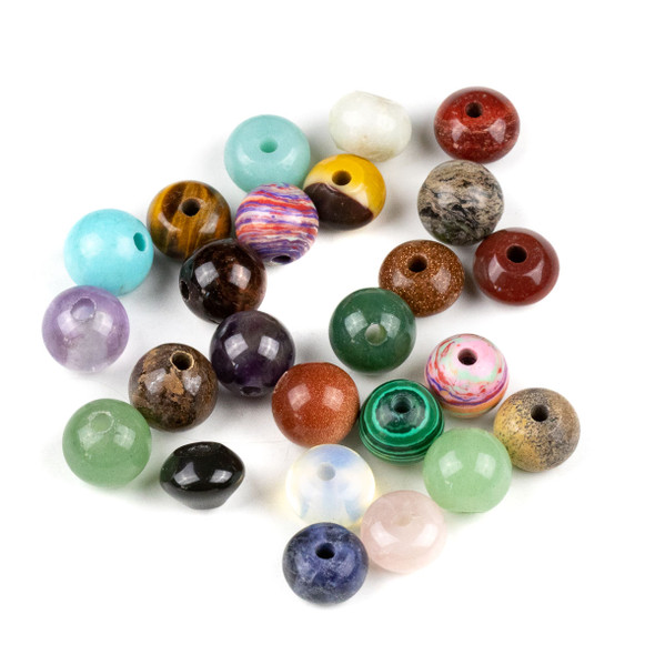 25 Mixed Smooth Large Hole 12mm Gemstone Round and Rondelle Beads