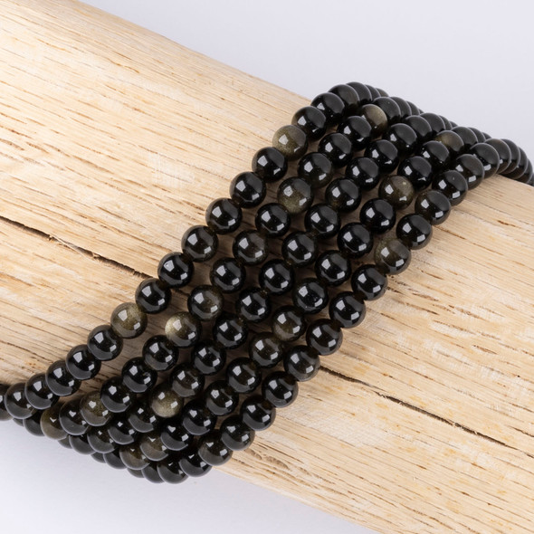 Cherry Tree Beads Golden Sheen Obsidian 6mm Round Beads - 15 inch strand