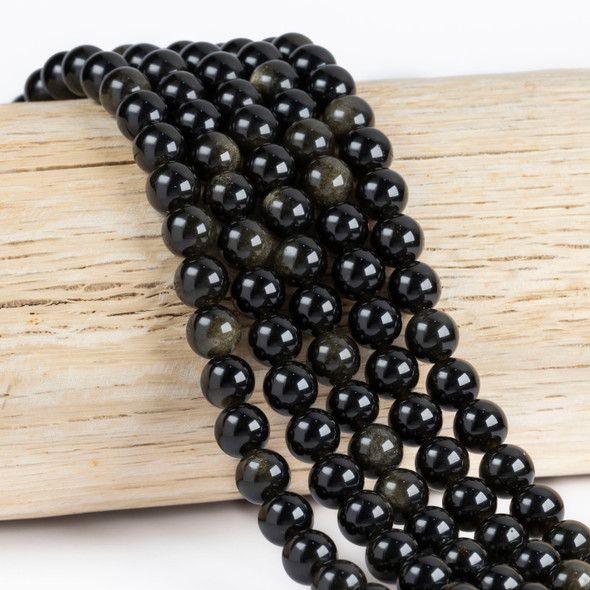 Cherry Tree Beads Golden Sheen Obsidian 8mm Round Beads - 15 inch strand