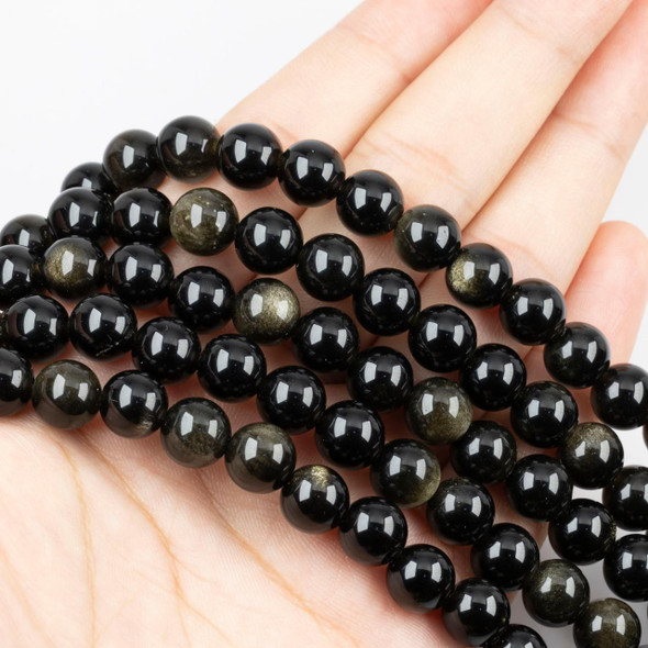 Cherry Tree Beads Golden Sheen Obsidian 8mm Round Beads - 15 inch strand 