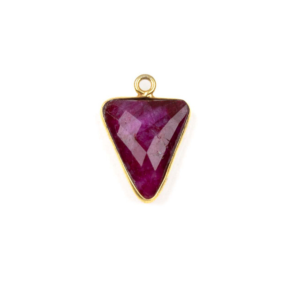 Ruby 14x20mm Triangle Drop with a Gold Plated Brass Bezel - 1 per bag