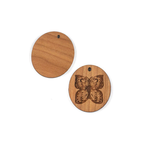 Handmade Wooden 29x32mm Oval Butterfly Focal - 1 per bag