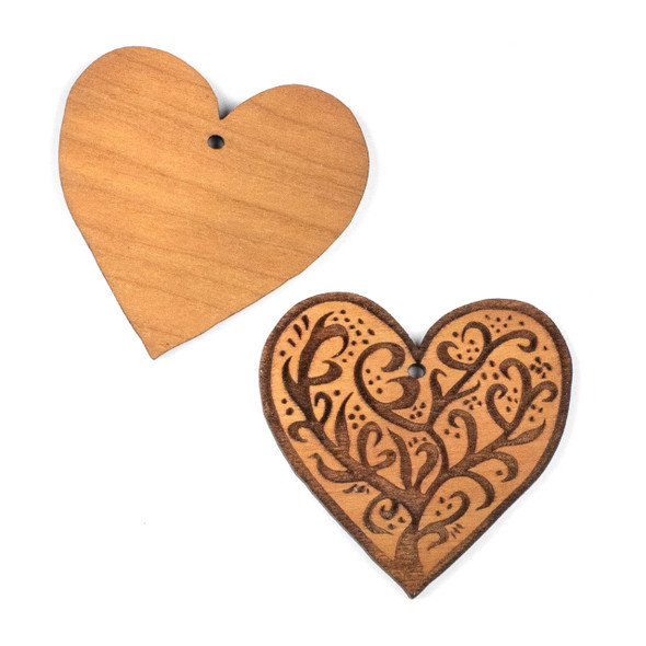 Handmade Wooden 45x47mm Large Heart Tree Focal with 1 hole - 1 per bag